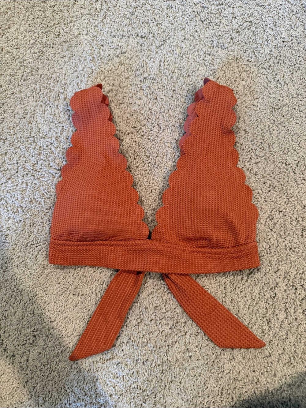 aerie Scalloped V-Neck Tie-Back Bikini Top in Rust Orange